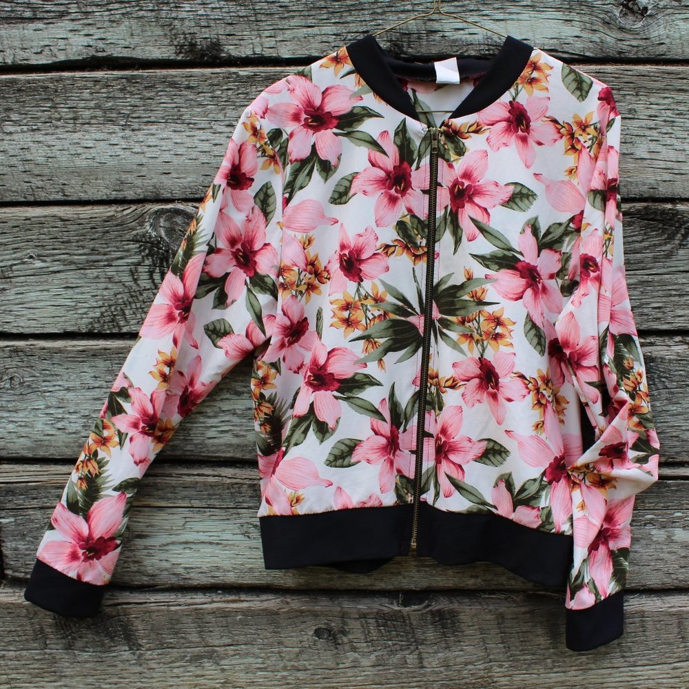 BEWARE FLORAL PRINT SILK BOMBER JACKET